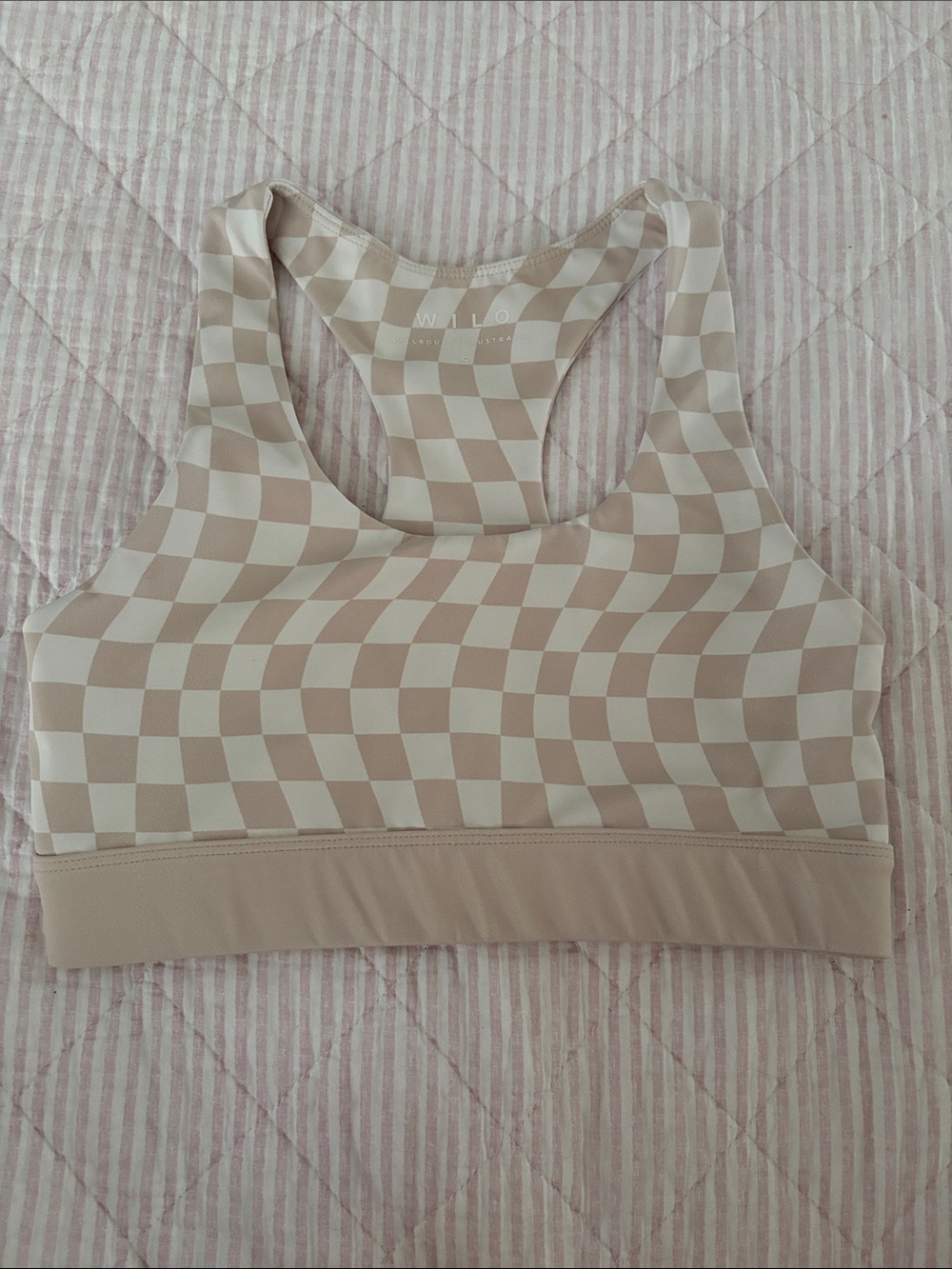 Checkerboard Racerback Sports Bra - Beige/White